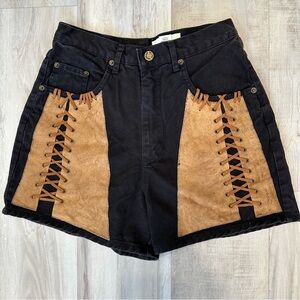 Cache Black and Tan Leather Women's Shorts